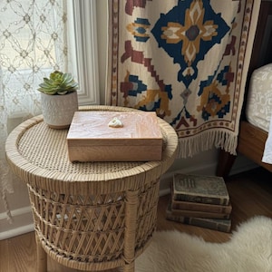 Hand-Crafted Polynesian & Micronesian Wooden and Faux Shell Inlay Box with Bone Koru Decor