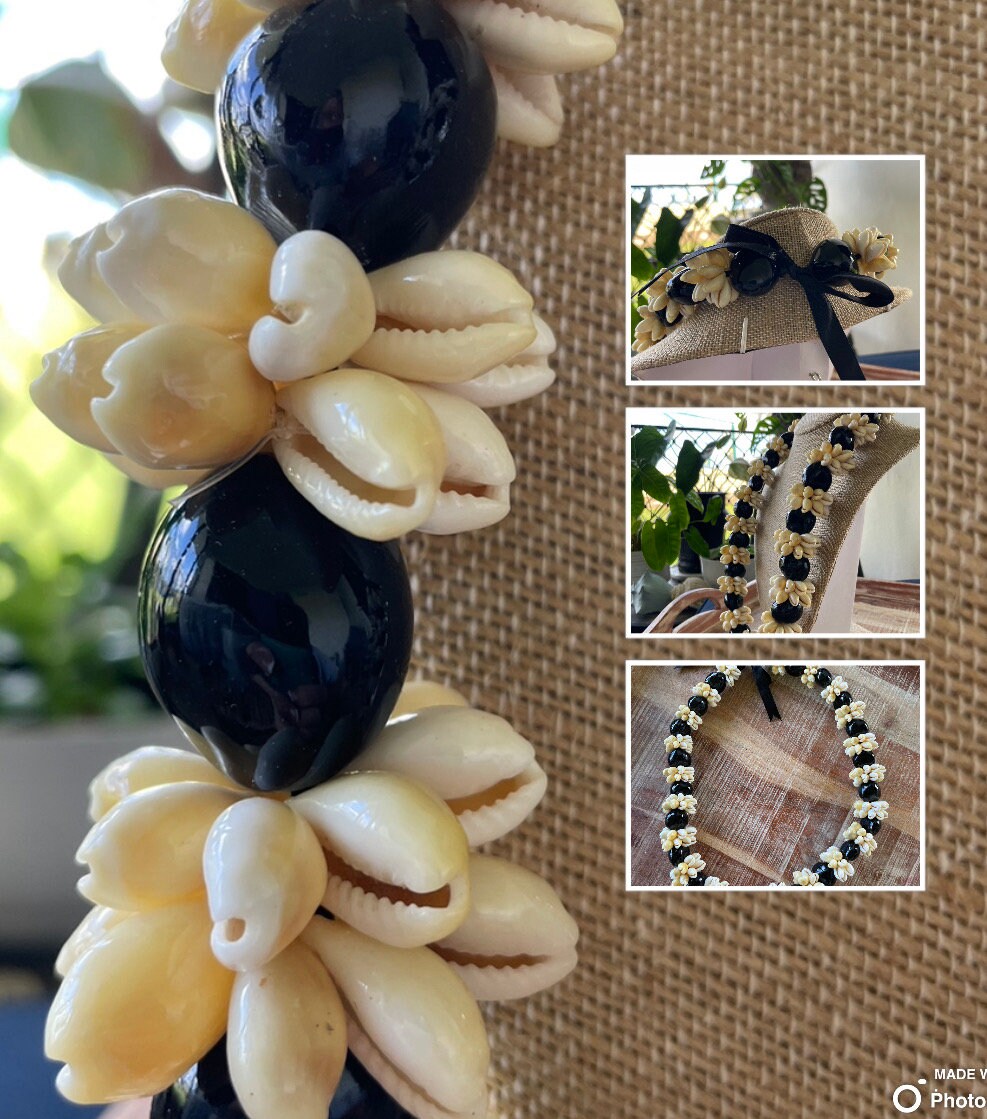 Shell Ribbon Lei Authentic Kukui Nut & Cowrie Shell Lei – Adjustable Ribbon Tie - Etsy