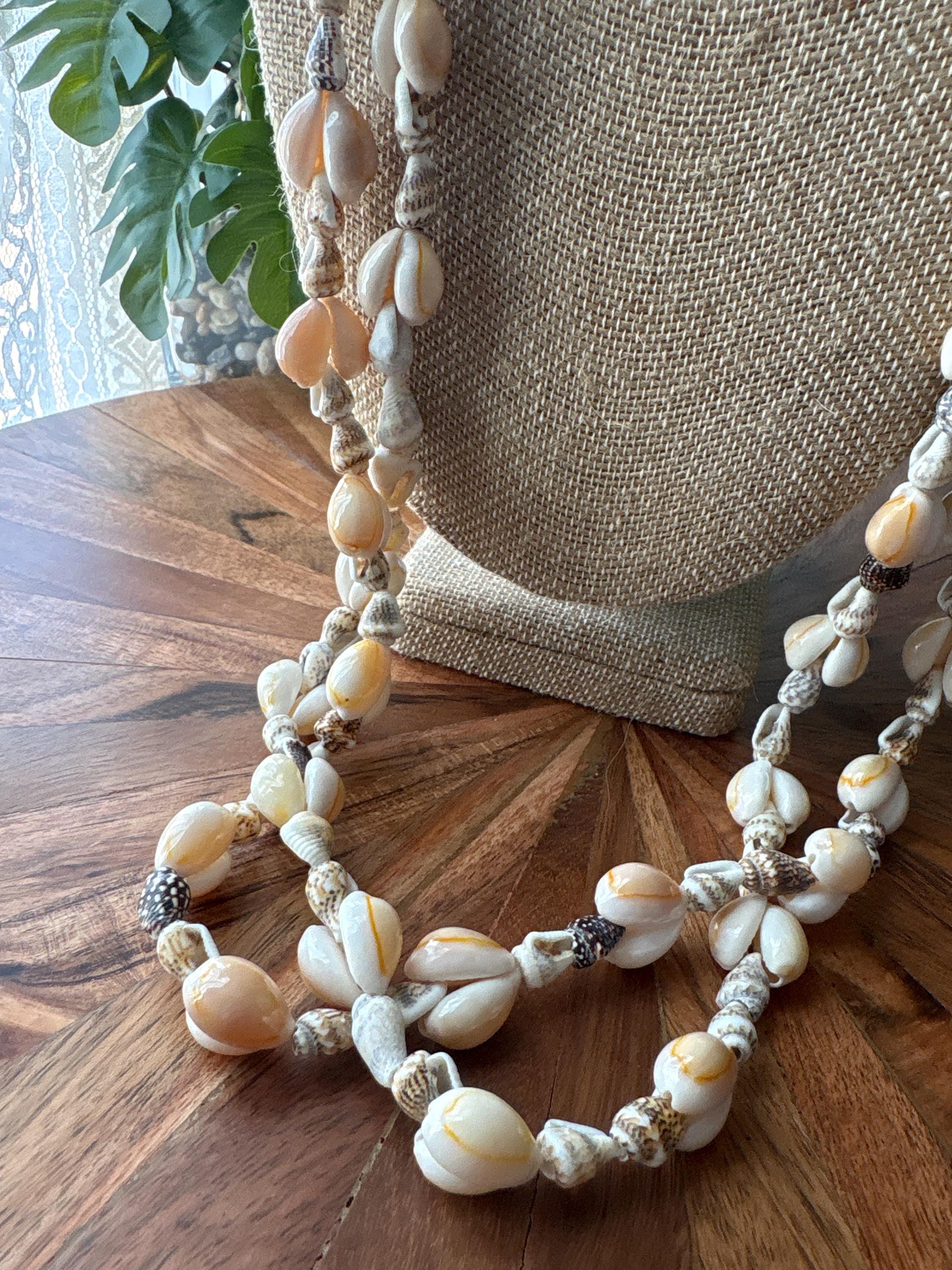 Unique Shell Lei Hand Woven Ribbon Lei With Kukui Nut & Cowrie Shells - Etsy
