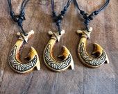 Authentically Handcrafted Polynesian Makau or a fish Hook Adjustable Bone Necklace