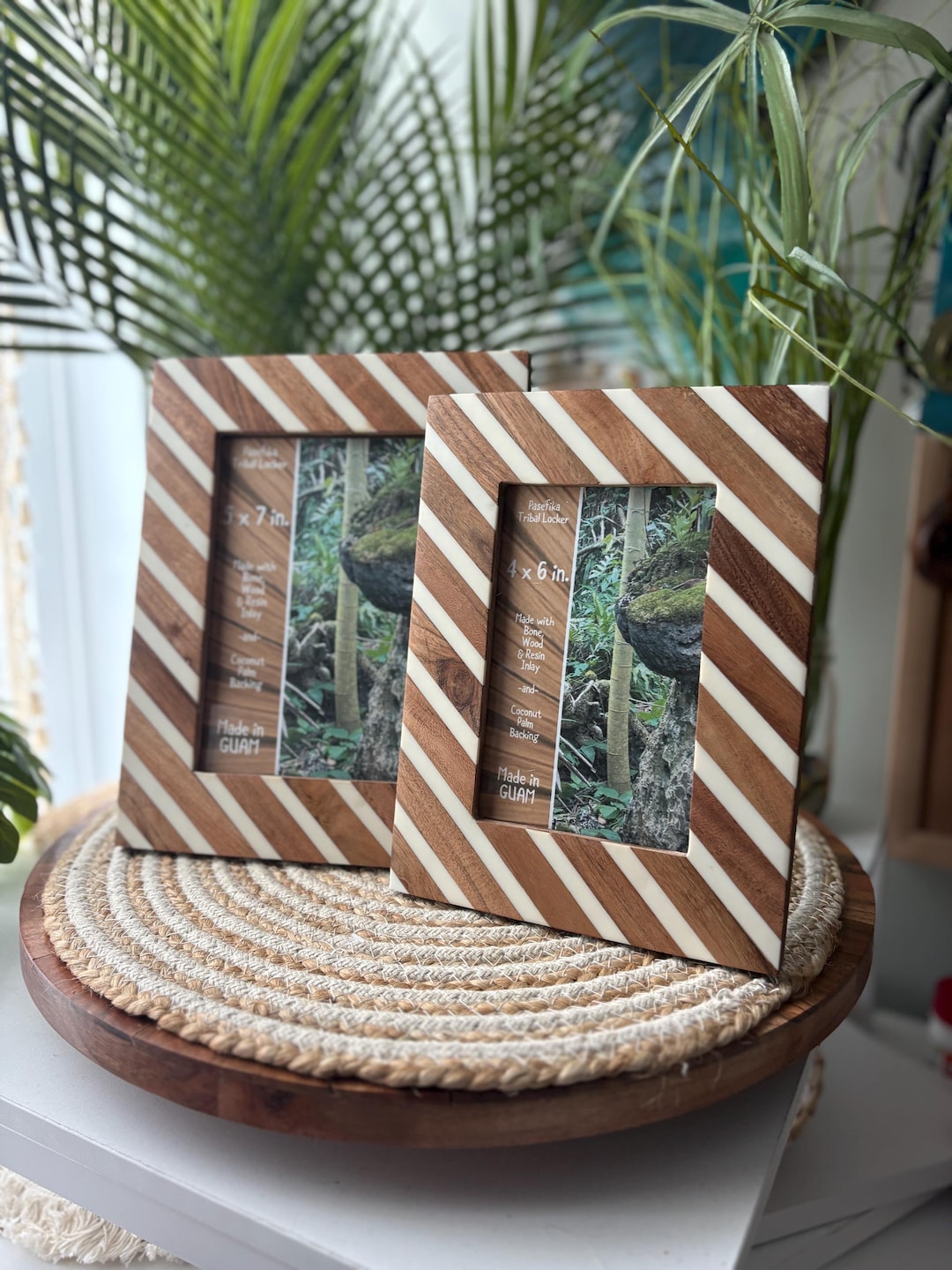 Unique Picture Frame Inlay Polynesian Bone & Wood Inlay Picture Frame - 4x6 and 5x7 Unique Design ...