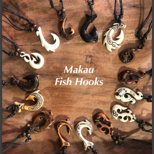 Maui Hooks - Hei Makau Adjustable Bone & Resin Necklaces- Story included in images!