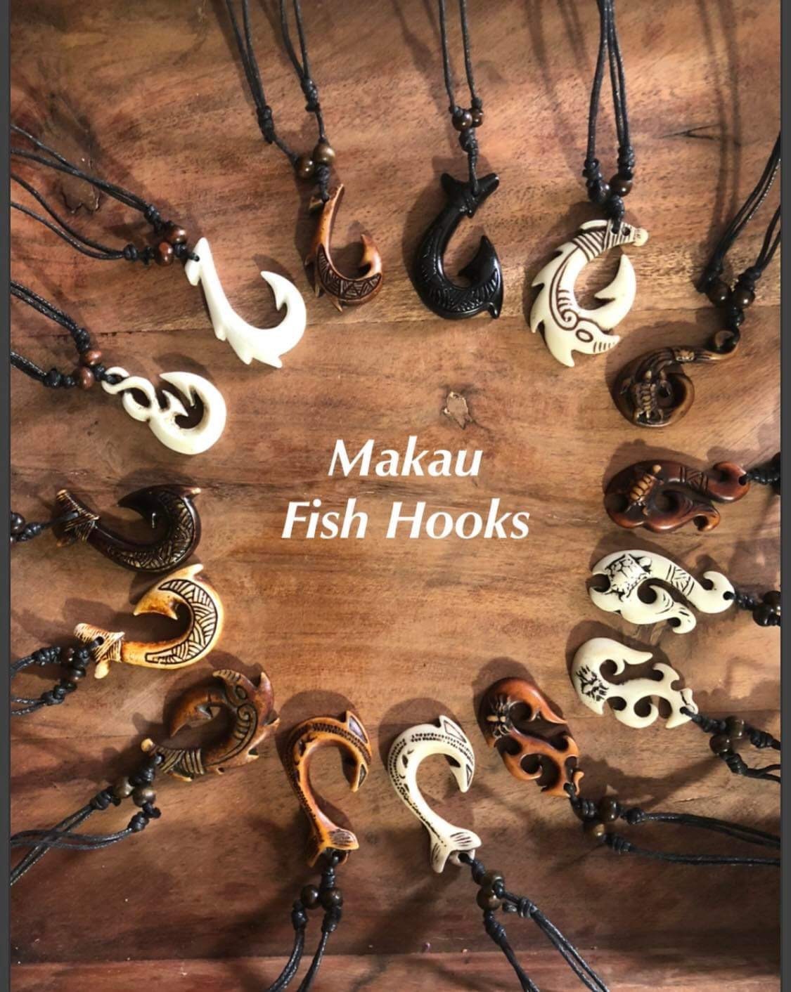 Maui Hooks - Hei Makau Adjustable Bone & Resin Necklaces- Story included in images!