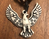 Traditional Polynesian Bone Io Hawk or Eagle Adjustable Necklace