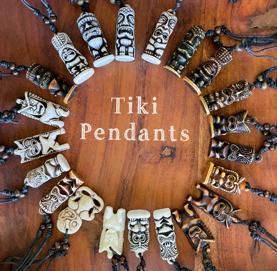 2 Maschere Tiki Legno Hawaii 30cm - Decorazione Parete, Stile Isolano Fatto A Mano