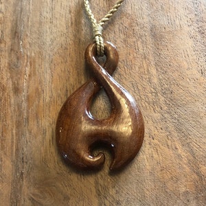 Nautical Tribal Solid Koa Wood Handcarved Pikorua or Infinity Symbol Adjustable Necklace
