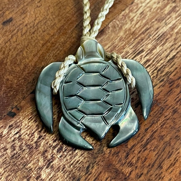 Stunning Sea Shell Carved Honu or Sea Turtle Adjustable Hawaiian Traditional Necklace- Beautiful and Elegant