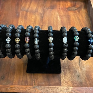 Authentic Hawaiian Lava Bead Bracelets with One-of-a-Kind Glass Skull Beads