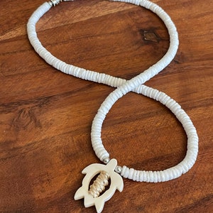 Polynesian 18” Beautiful Litub Shell Necklaces with Solid Primitively Hand Carved Bone Pendants- Turtle, Whale
