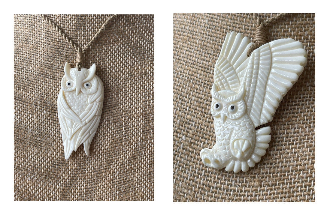 Hand Carved Bone Pueo Owl Pendant &ndash; Hawaiian Necklace