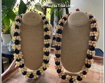 Autentica collana di noci di kukui e conchiglie di ciprea – Nastro regolabile