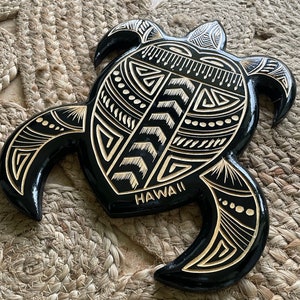 Beautifully Hand Carved Solid Wood Micronesian / Polynesian Honu (Sea Turtle) Wall Plaque Décor- Amazing Detail