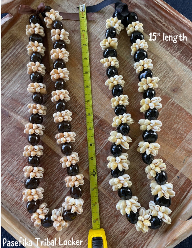 Shell Ribbon Lei Authentic Kukui Nut & Cowrie Shell Lei – Adjustable Ribbon Tie - Etsy