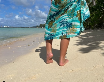 Cute Blues and Greens Hawaiian Printed Wrap- Sarong, Pareo, Lavalava- Perfect for Tropical Locations or a Pool Side Cover Up