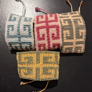 Meander Pattern Handmade Macrame Bracelet in Multiple Colors, Ancient Greek Style Wide Woven Cuff for Everyday Wear