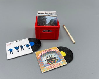 The Beatles 10 miniature records in 1:12 vinyl crate