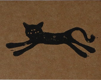 Whimsical Cat Linoldruck Print