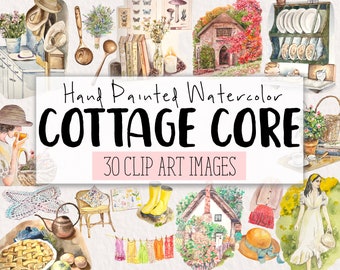 Cottagecore Esthetische Aquarel Handgeschilderde Clipart COMMERCIËLE | 30 afbeeldingen PNG transparante achtergrond | Digitaal downloaden