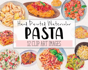 Pasta Watercolor Hand-Painted Clipart COMMERCIAL | 12 Pasta Clip Art Website Graphics PNG Transparent Background | Digital Download