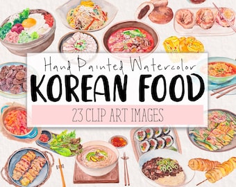 KOREAN FOOD Watercolor Hand-Painted Clipart Commercial | Clip Art Website Graphics PNG Transparent Background | Digital Download