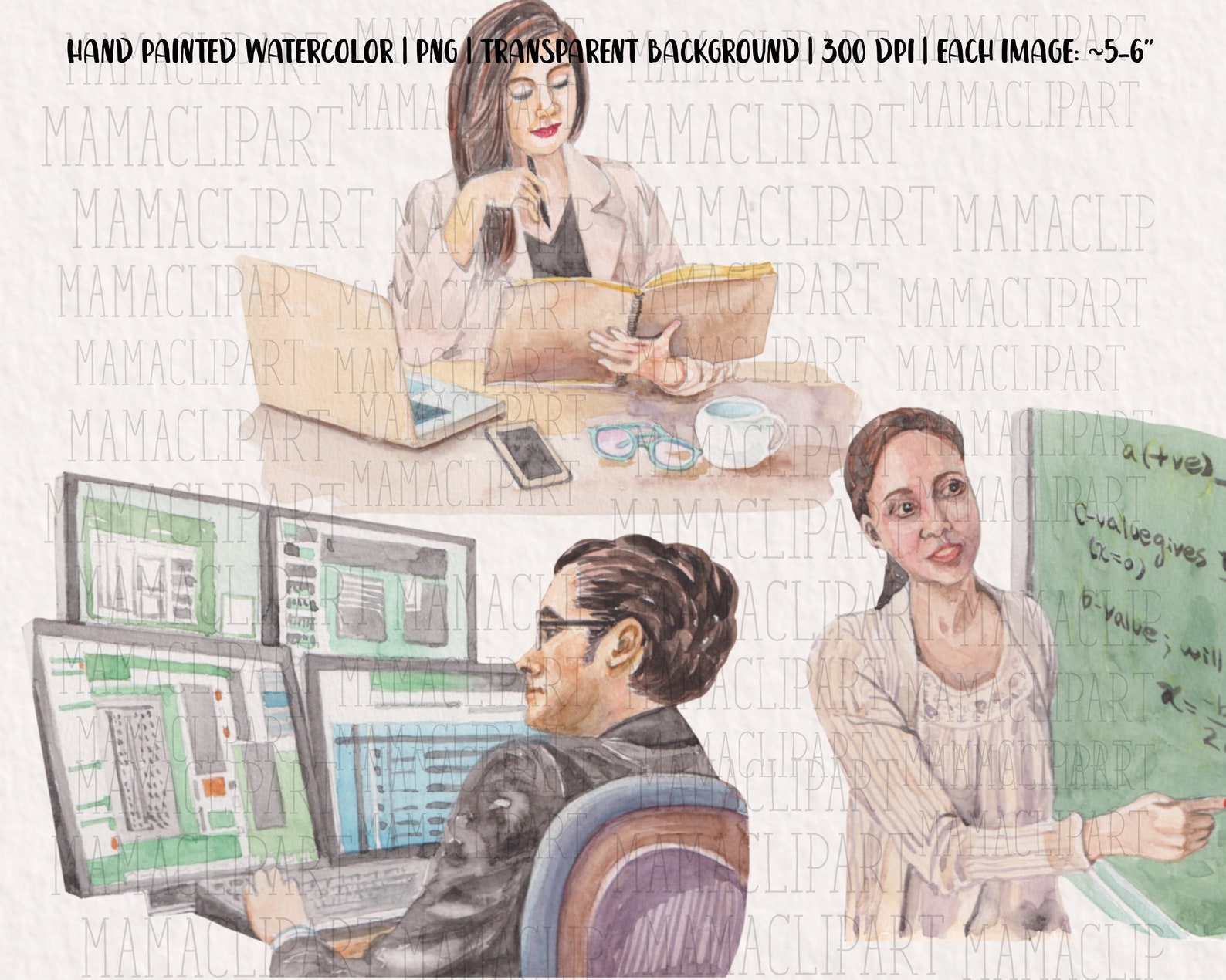 Careers, Jobs Watercolor Clipart COMMERCIAL 15 Professions Clip Art