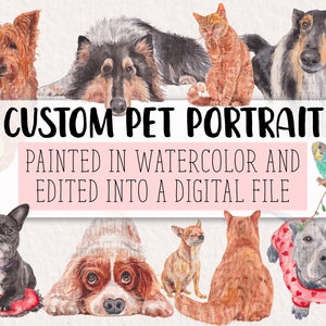Portrait d’animal de compagnie personnalisé | Peint à la main à l’aquarelle | Téléchargement numérique