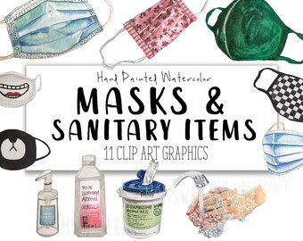 Mask Clipart - 11 Watercolor Mask Clipart COMMERCIAL - Masks Website Graphics - PNG Transparent Background - Digital Download