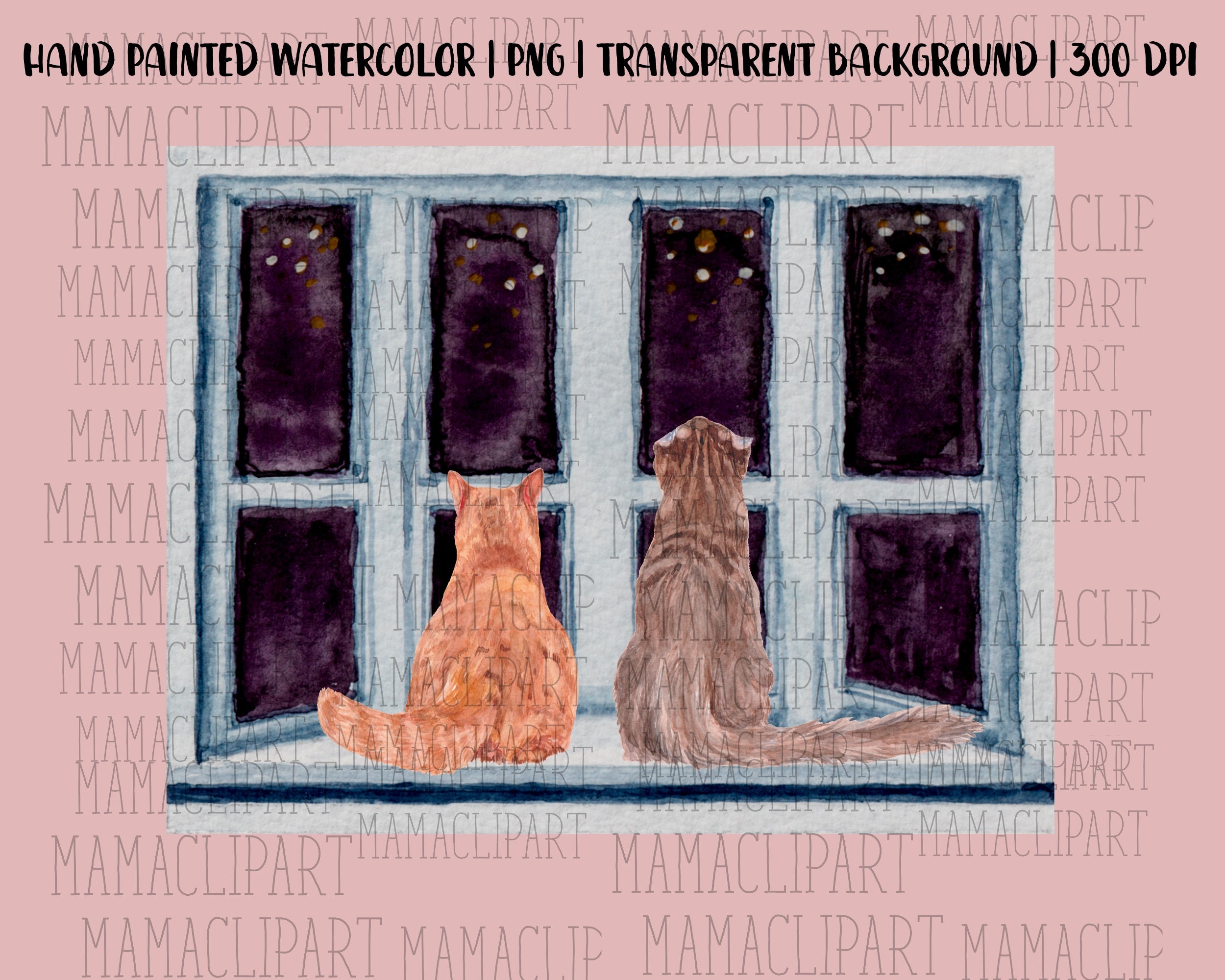 Customizable Clipart Cats Windows Watercolor COMMERCIAL 15 - Etsy Canada