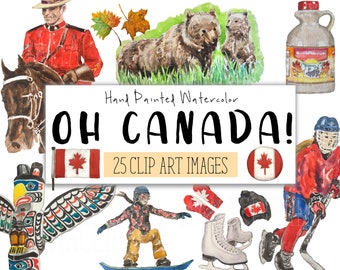 Canada Watercolor Clipart COMMERCIAL | 25 Canada Clip Art Canadian Website Graphics PNG Transparent Background | Digital Download