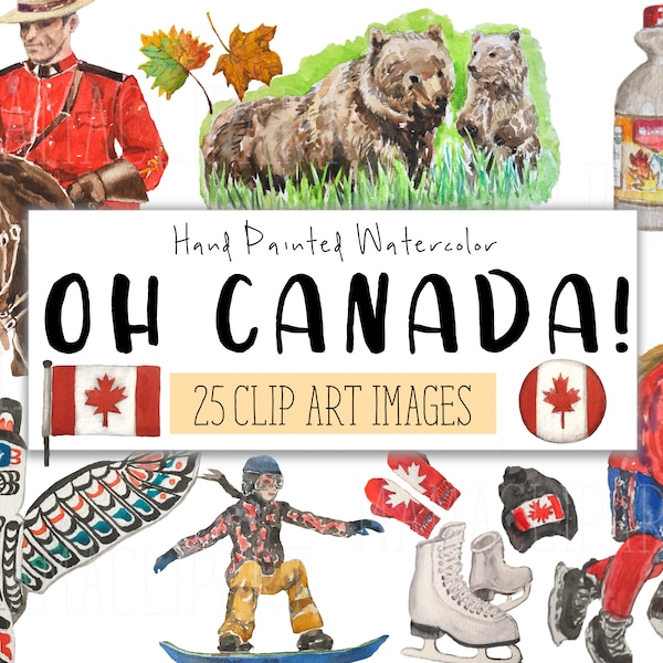 Canada Watercolor Clipart COMMERCIAL | 25 Canada Clip Art Canadian Website Graphics PNG Transparent Background | Digital Download