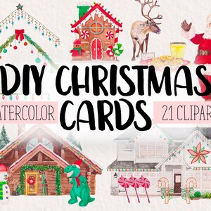 DIY Cartes de Noël Aquarelle Clipart COMMERCIAL | 21 | graphiques d’images clipart uniques PNG | d’arrière-plan transparent Téléchargement numérique