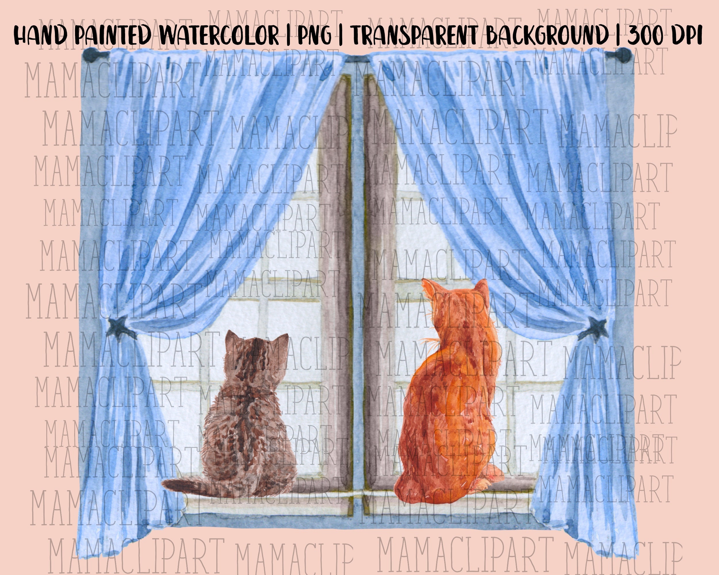 Customizable Clipart Cats Windows Watercolor COMMERCIAL 15 - Etsy Canada