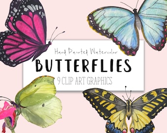 Watercolor Clipart Butterfly COMMERCIAL - Clipart - 9 Butterflies Clipart Butterfly Website Graphics - PNG - Digital Download