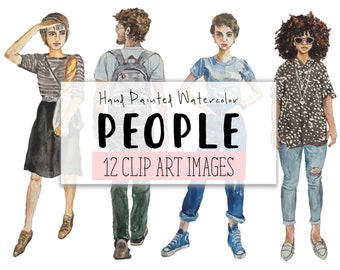 People Clipart - Clip Art People Watercolor COMMERCIAL - Clipart People Website Graphics - PNG Transparent Background - Digital Download