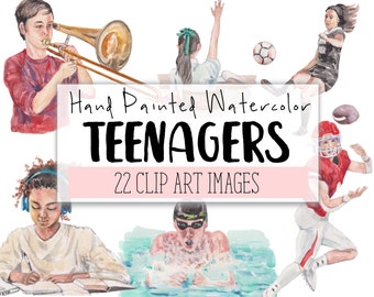 Teenagers Watercolor Clipart COMMERCIAL | 22 Teens Clip Art Teenager Website Graphics PNG Transparent Background | Digital Download