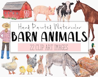 BARN ANIMALS Watercolor Clipart COMMERCIAL | 22 Farm Animals & Scene Clip Art Image Graphics | png Transparent Background | Digital Download