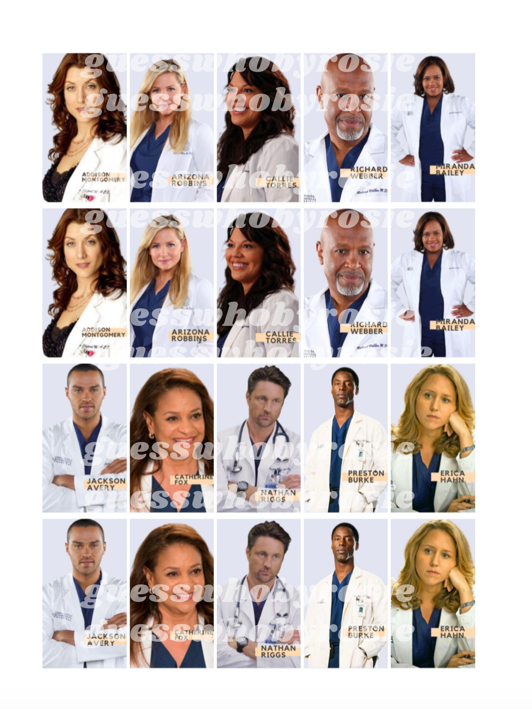 Printable Guess Who? Cards - GREY'S ANATOMY Edition - Etsy