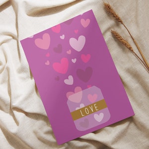 Valentinskarte Ich liebe dich | Valentinstag-Postkarte | Liebe in einer Glaspostkarte | Ich liebe dich Postkarte | Liebespostkarte | rosa Herzpostkarte