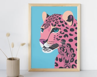 Pink panther digital art | Animal illustration | Stylish wall decor | Modern home decor | Unique wall art | Animal portrait print