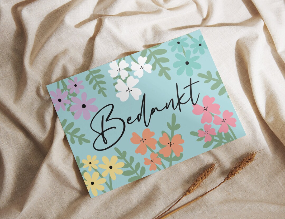 Bedankkaart kaart voor afscheid bedankt kaart bloemen afscheid stage