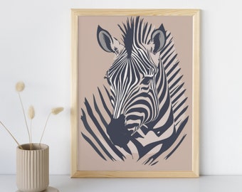 Abstract Zebra Head Art Digital Print | Beige Background | Digital Poster Download | Modern Minimalist Home Decor