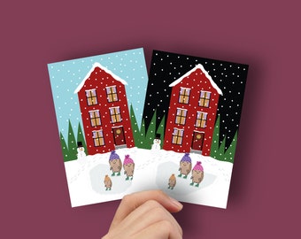 Christmas postcards | Winter wonderland postcards | ice skating postcard | cute hedgehog postcard | holiday postcard | winter postcards