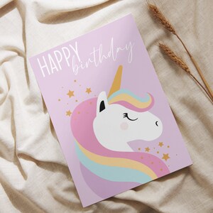 Verjaardagskaart eenhoorn | schattige eenhoorn roze verjaardagskaart | verjaardagskaart voor meisjes | kaart eenhoorn | happy birthday kaart