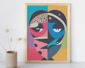 Abstract faces digital print | Colorful portrait print | Modern artwork |  Artistic home decor | Unique wall art | Abstract colourful design