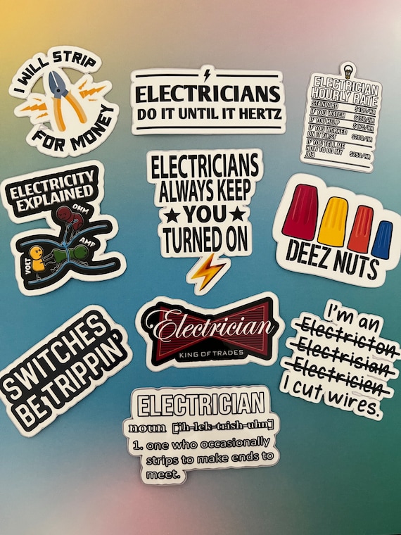 Electrician Gift Ideas | Electrician Stickers | Funny Electrician Decals | Electrician Hard Hart Stickers 10 pcs Set