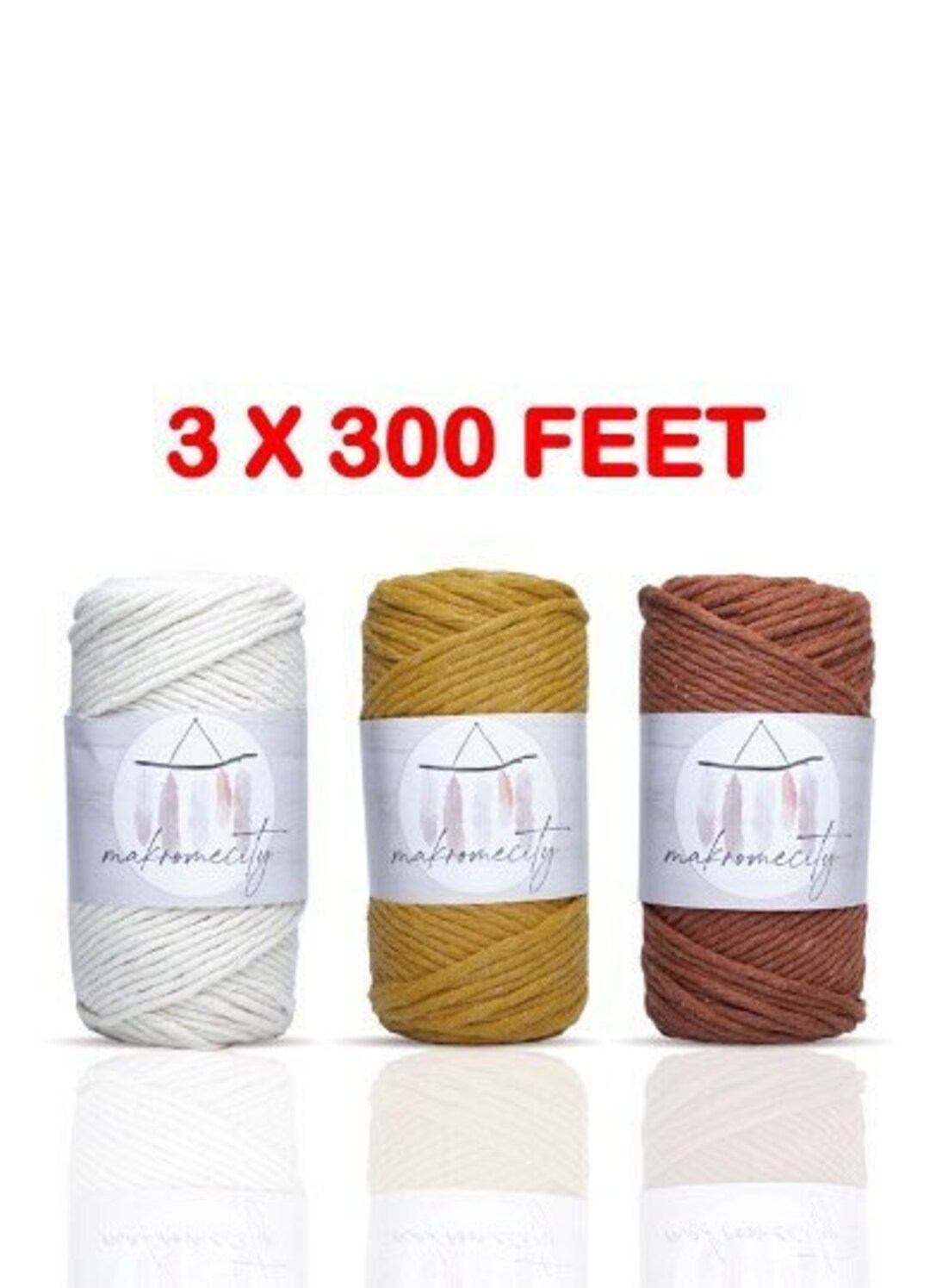 3mm Single Strand Twisted Cotton Macrame Cord 3mmx300ft, Set of 3 ...