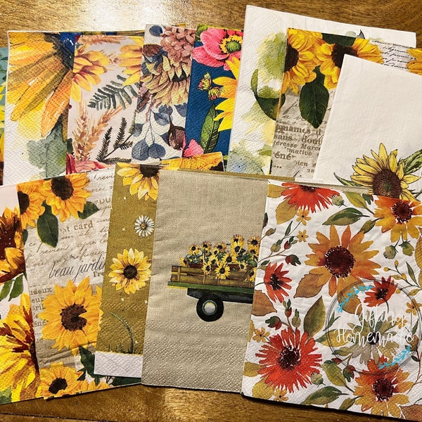 Napkins for Decoupage Sunflower Paper Napkins Junk Journaling Collaging Mixed Media Altered Art (Set of 5)