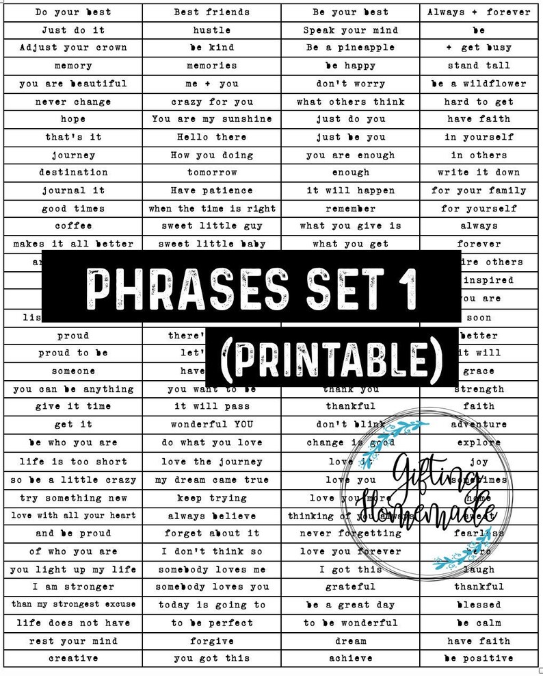 Printable Phrases Set 1/Inspirational Phrases/Embellishments | Etsy
