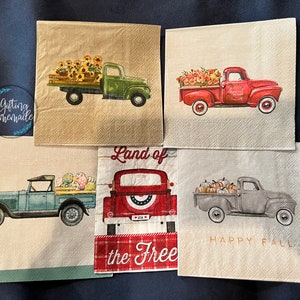 5 Napkins for Decoupage Vintage Truck Paper Napkins Junk Journaling Collaging Mixed Media Altered Art (Set of 5)