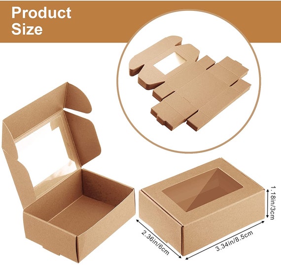Brown Soap Packaging Boxes Paper Soap Box With Window Rectangle Window Gift  Box for Homemade Soap Making Supplies 3.34 X 2.36 X 1.18 Inch 